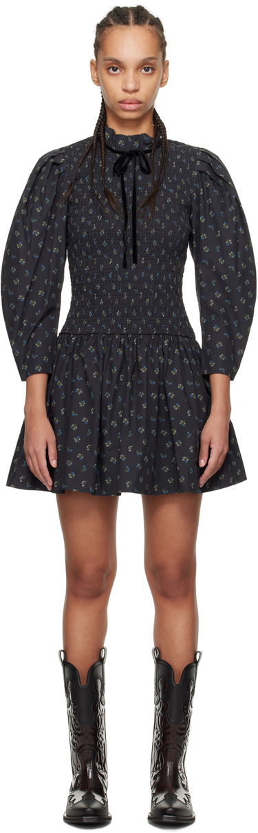 Kjole GANNI Ganni Printed Smock Mini Dress Sort | W0074, 0