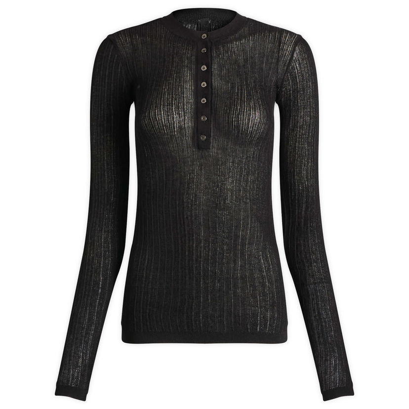 Sweater SKIMS Sheer Knit Long Sleeve Henley Top, Size Large Sort | LS-LST-10128W-ONX