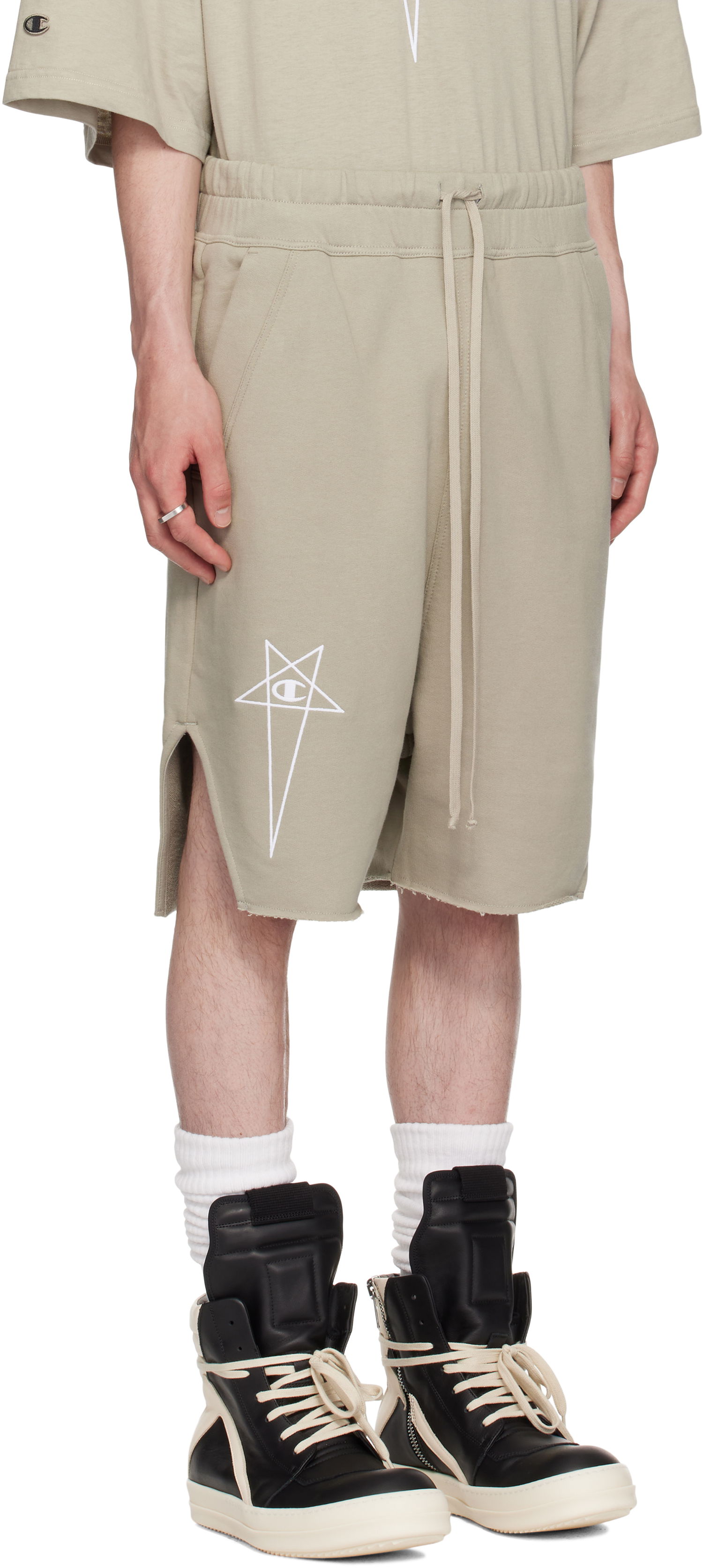 Shorts Rick Owens Rick Owens Champion Edition Beveled Pods Shorts Beige | CM01E1688 CHFE FELPA, 1