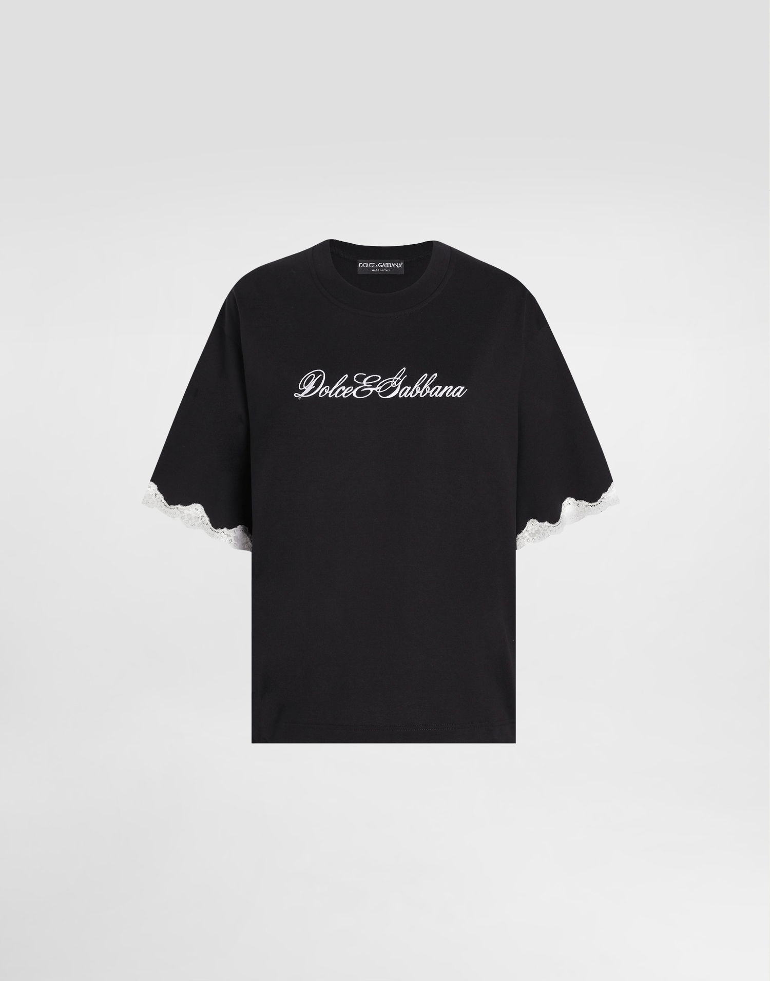 T-shirt Dolce & Gabbana Dolce & Gabbana Jersey T-Shirt with Lace Sleeves and Embroidery Sort | F8V62ZGDDB8N0000, 0