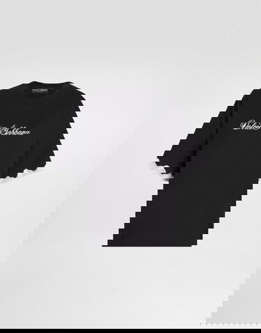 T-shirt Dolce & Gabbana Dolce & Gabbana Jersey T-Shirt with Lace Sleeves and Embroidery Sort | F8V62ZGDDB8N0000, 0