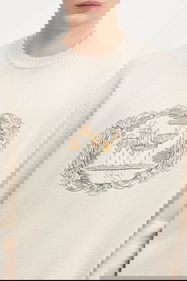 Sweater Drôle de Monsieur Drôle de Monsieur La Maille Plateau Knit Sweater Beige | H.PO190.WO023, 3