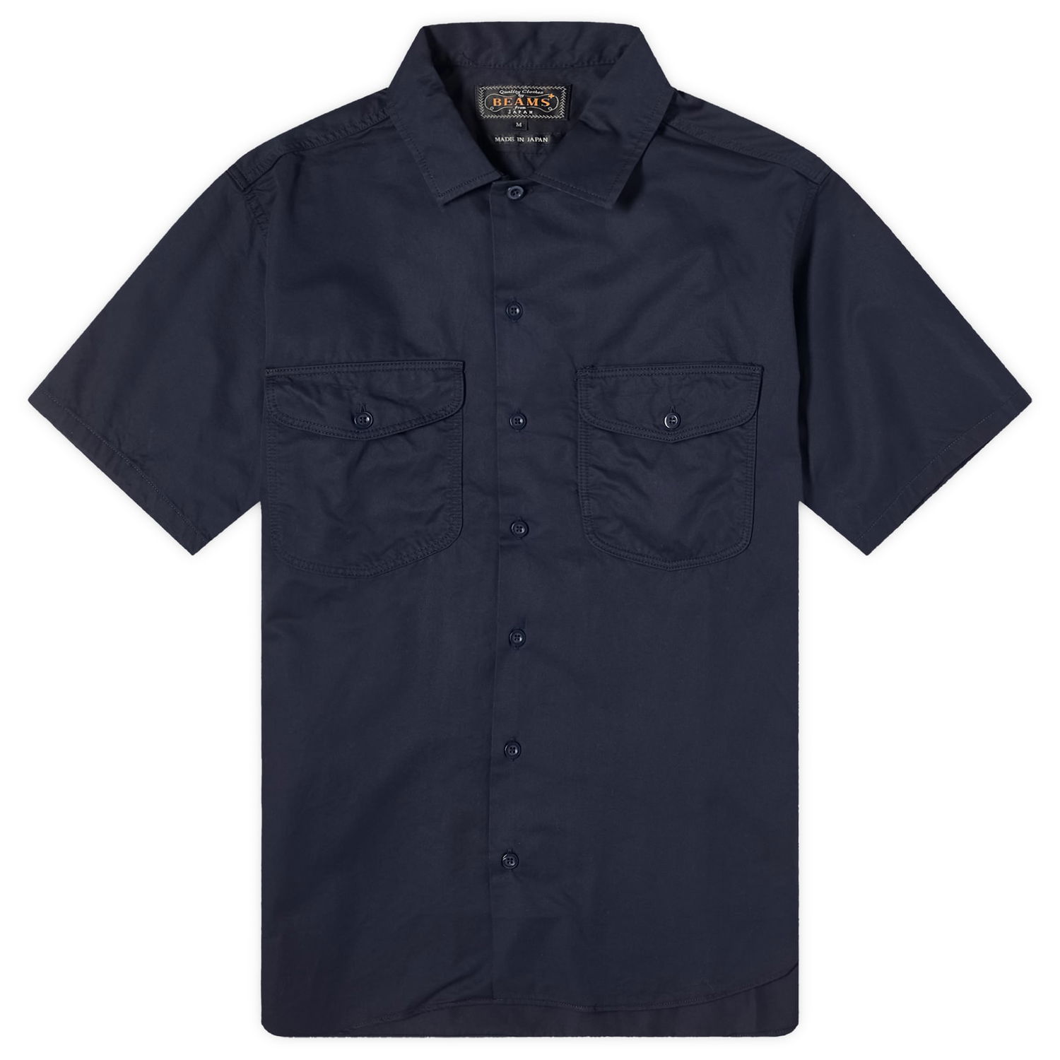 Skjorte BEAMS Beams Plus Work Twill Short Sleeve Shirt, Size Large Mørkeblå | 3801-0060-388-79, 0