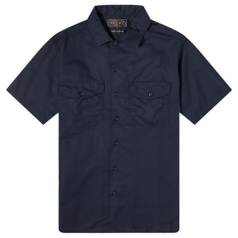 Skjorte BEAMS Beams Plus Work Twill Short Sleeve Shirt, Size Large Mørkeblå | 3801-0060-388-79