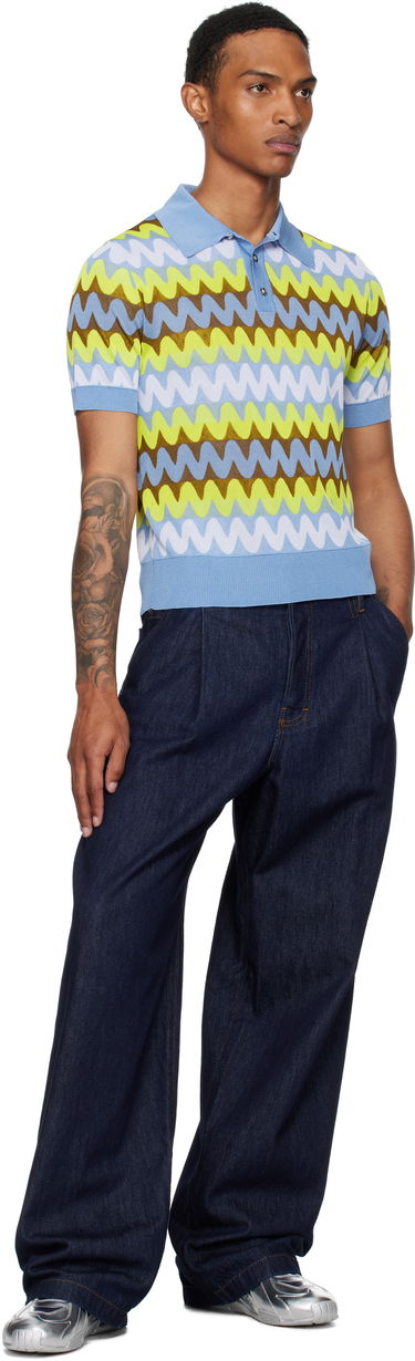 Polo skjorte Versace Versace Wave Knit Polo Blå | 1019862_1A14045, 3