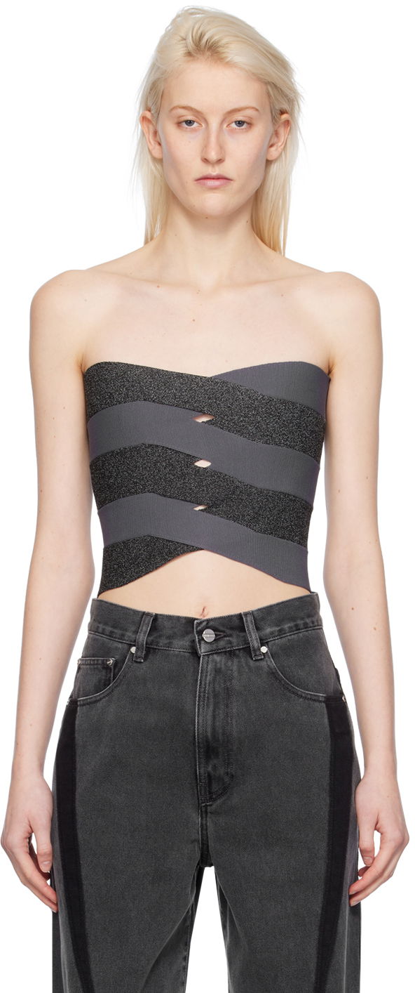 Tanktop Dion Lee Reflective Interlocking Weave Bustier Top Grå | A7798PS24