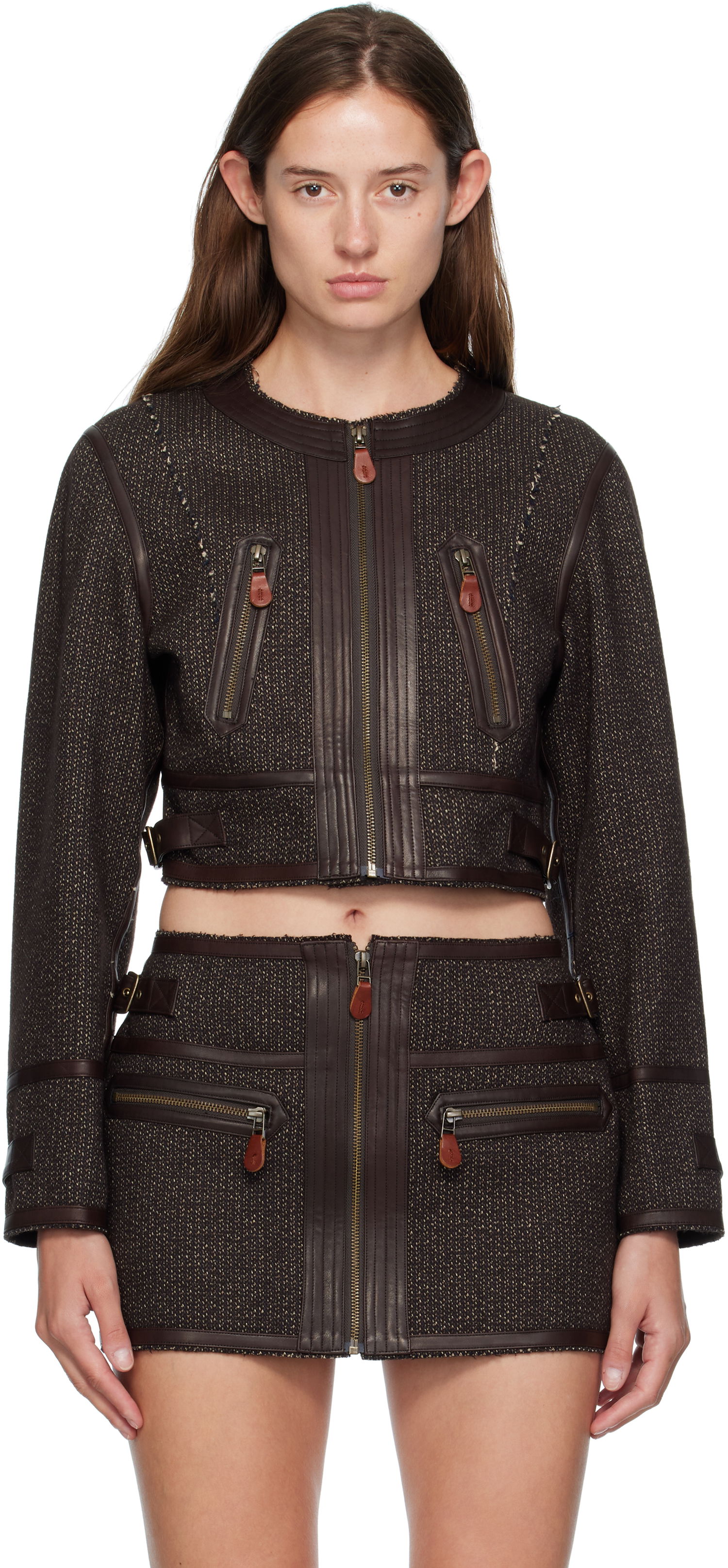 Jakke R13 R13 Stitch Detail Cropped Crewneck Jacket Brun | R13WR449-R567A, 0