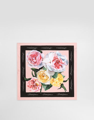 Tørklæde Dolce & Gabbana Dolce & Gabbana Rose and Peony Print Silk Twill Square Scarf Lyserød | FN093RGDCUIHF5IY, 0