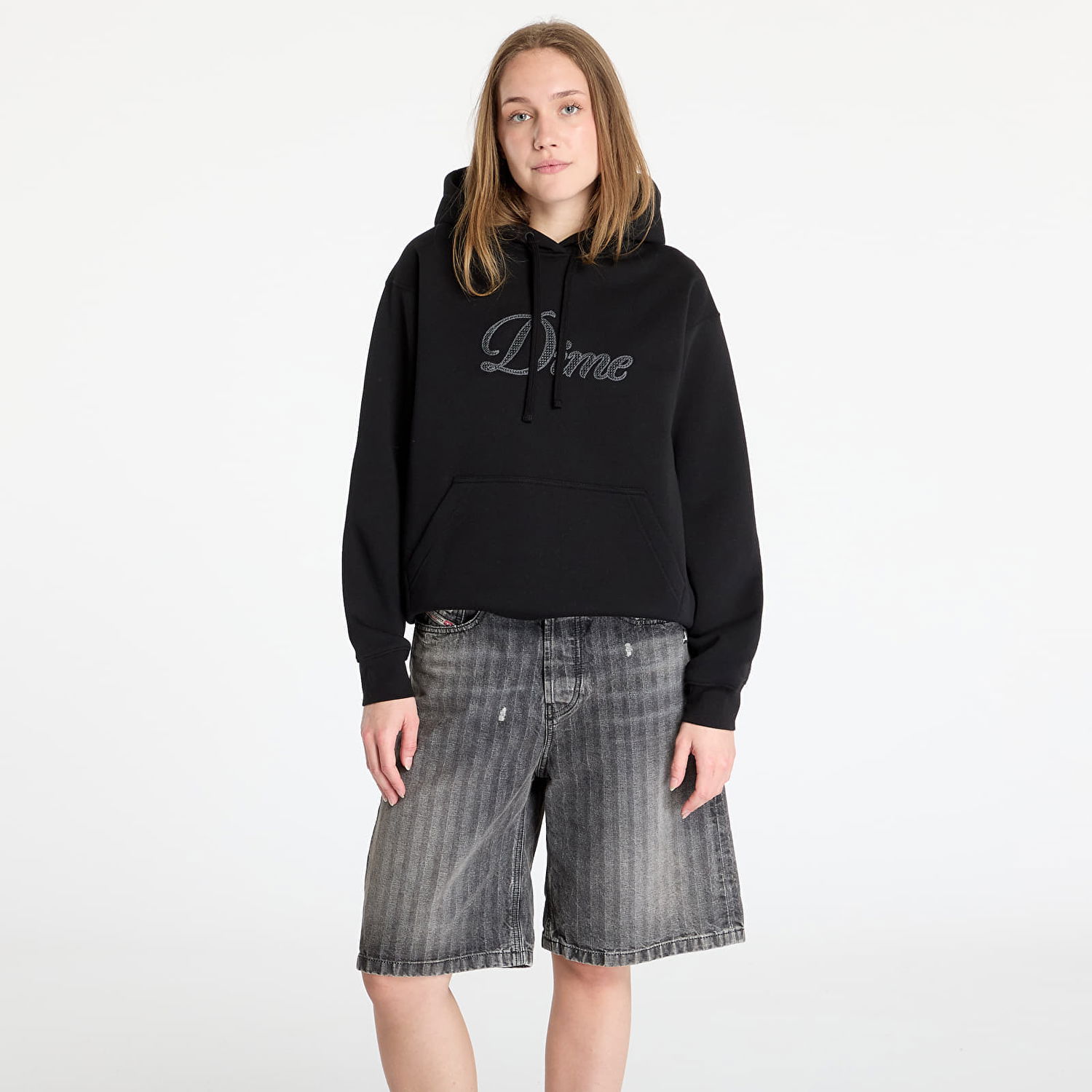 Sweatshirt Dime Cursive Logo Hoodie Sort | DIME2SP2544BLK, 1