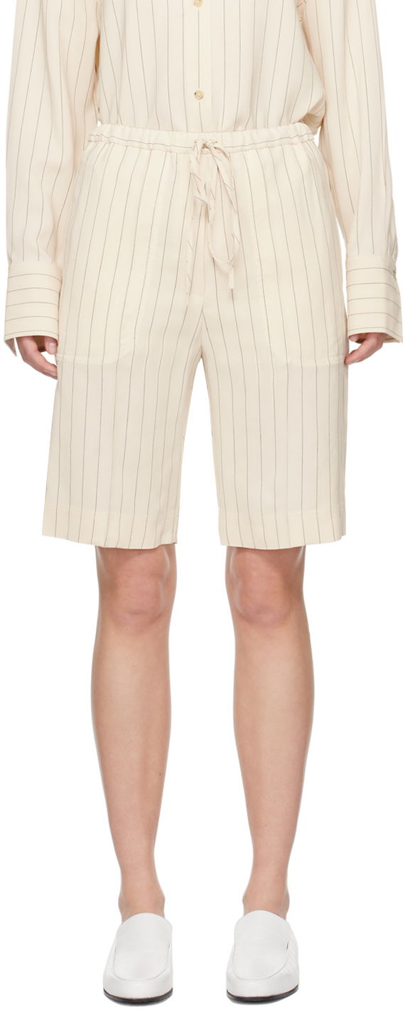 Shorts TOTEME TOTEME Relaxed Pinstripe Shorts Beige | 242-WRB1674-FB0112