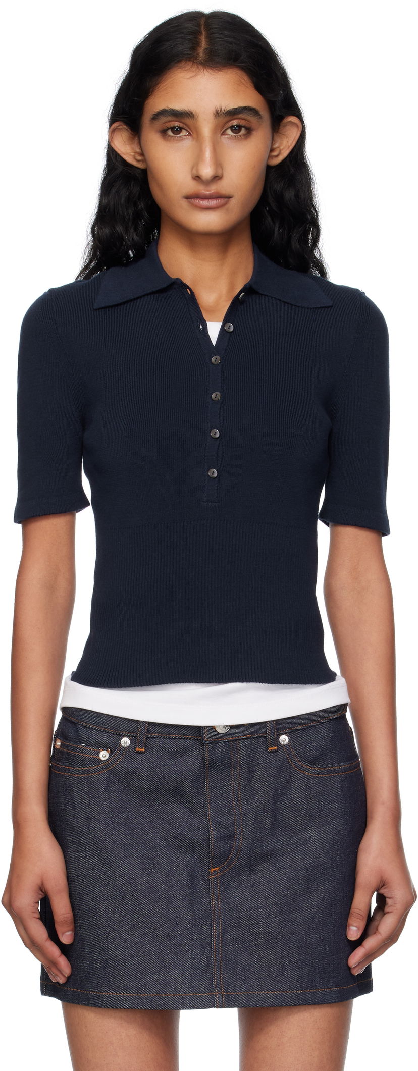 Polo skjorte A.P.C. A.P.C. Joelle Knit Polo Mørkeblå | COGDK-F23421