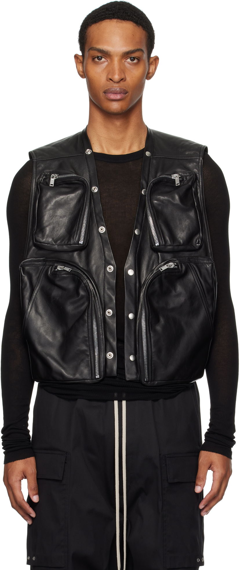 Vest Rick Owens Rick Owens Concordians Cargo Leather Vest Sort | RU02E1767 LBY