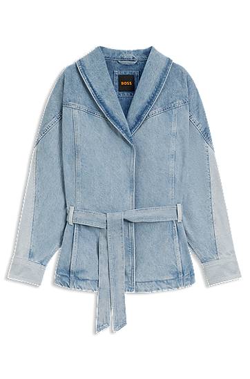 Jakke BOSS Denim Peplum Jacket with Belt Blå | 50554678