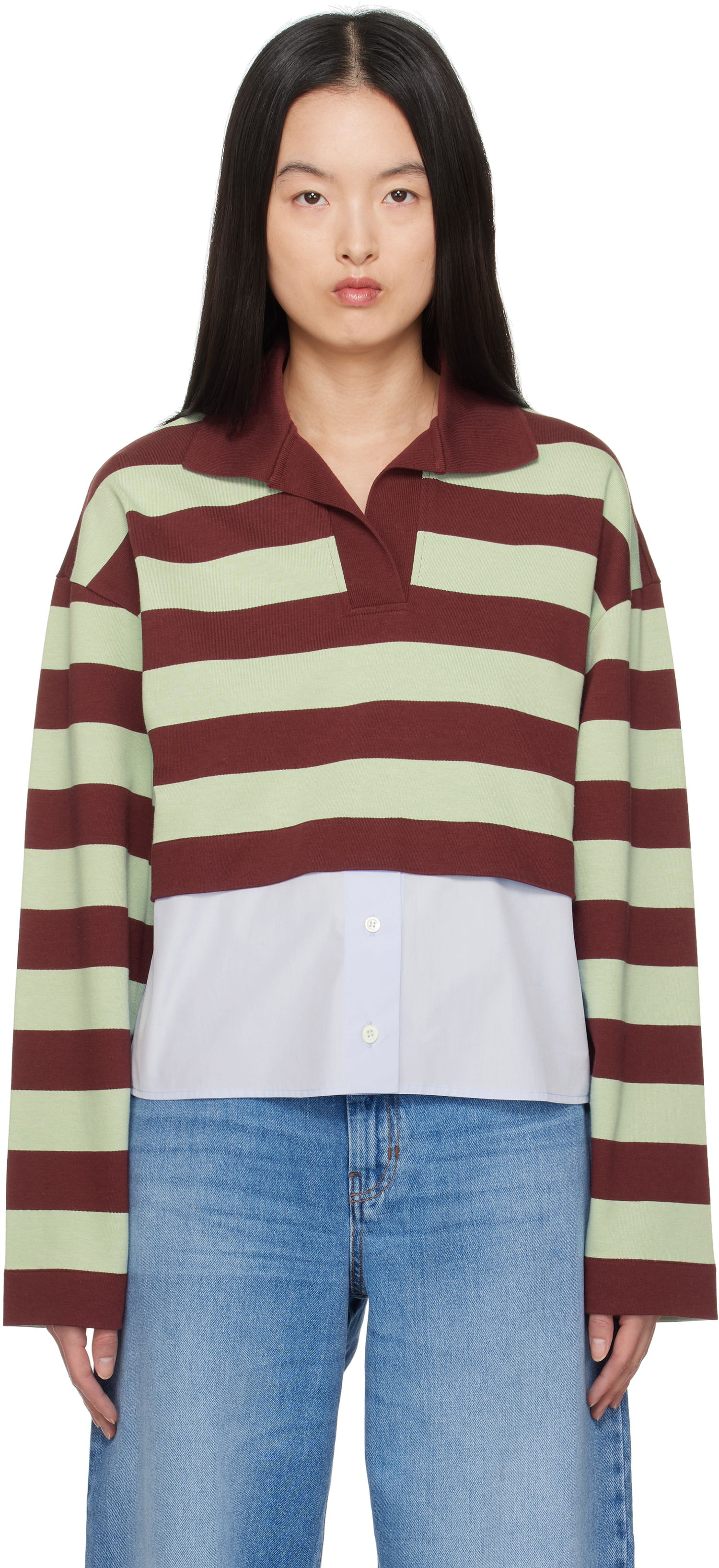 Sweater Max Mara Weekend Max Mara Halle Cropped Striped Polo Grøn | 2515951021600, 0