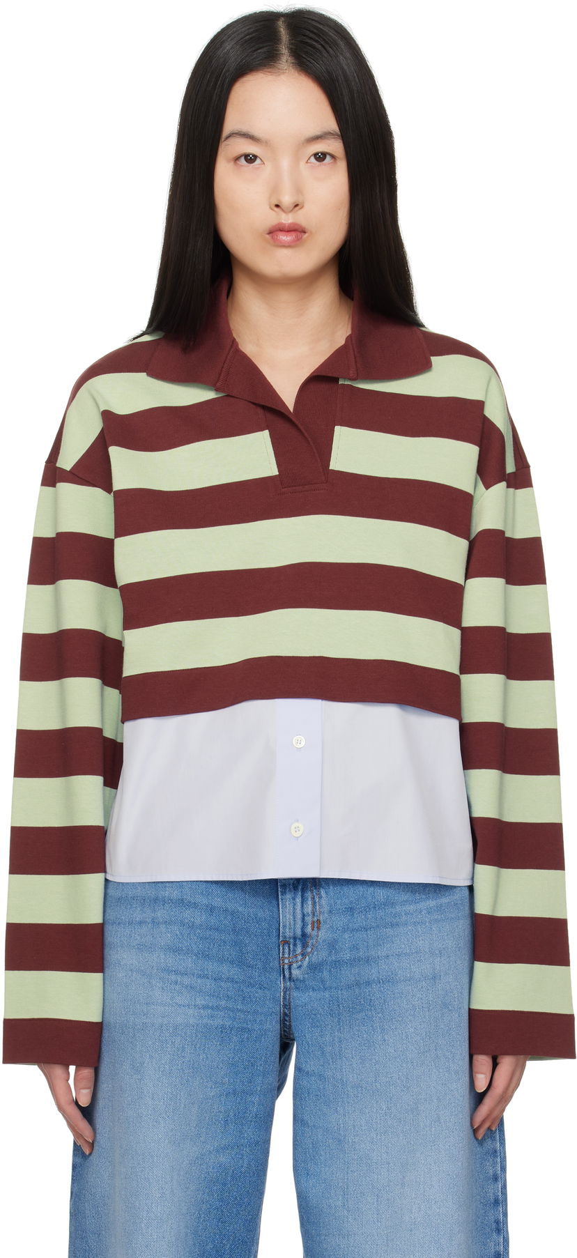 Sweater Max Mara Weekend Max Mara Halle Cropped Striped Polo Grøn | 2515951021600