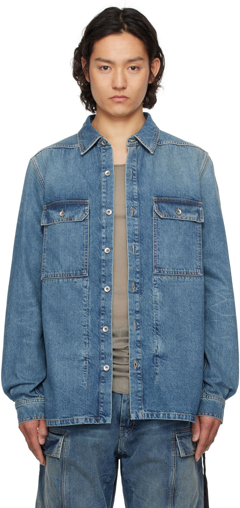 Skjorte Rick Owens Rick Owens DRKSHDW Denim Overshirt Blå | DU01E3755 DWB