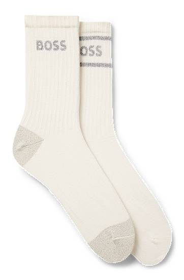 Sokker BOSS Two-pack Ribbed Crew Socks with Sparkly Logos and Trim Hvid | 50546426, 0