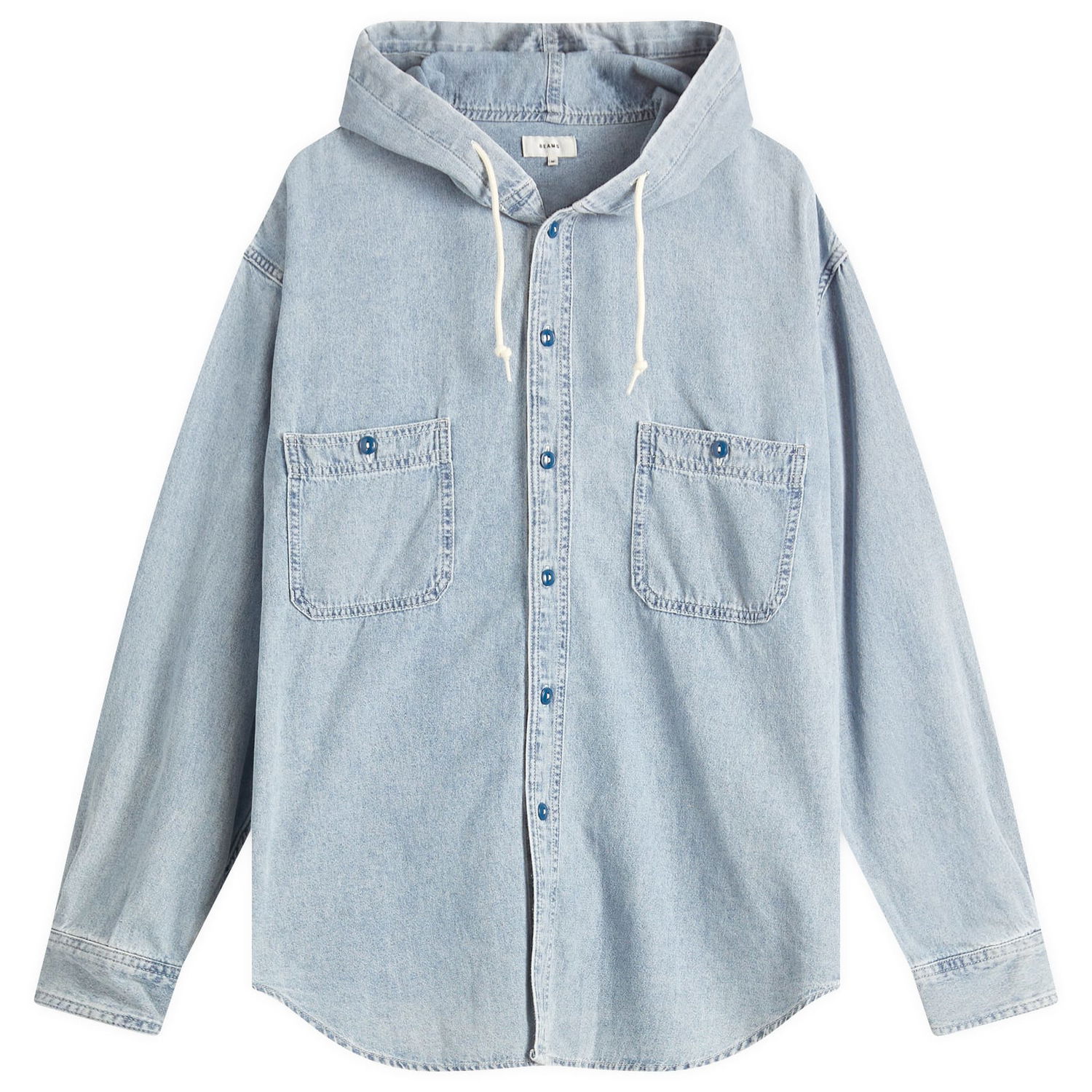 Skjorte BEAMS BEAMS Chambray Hooded Shirt, Size Large Blå | 1111-1137-791-72, 0