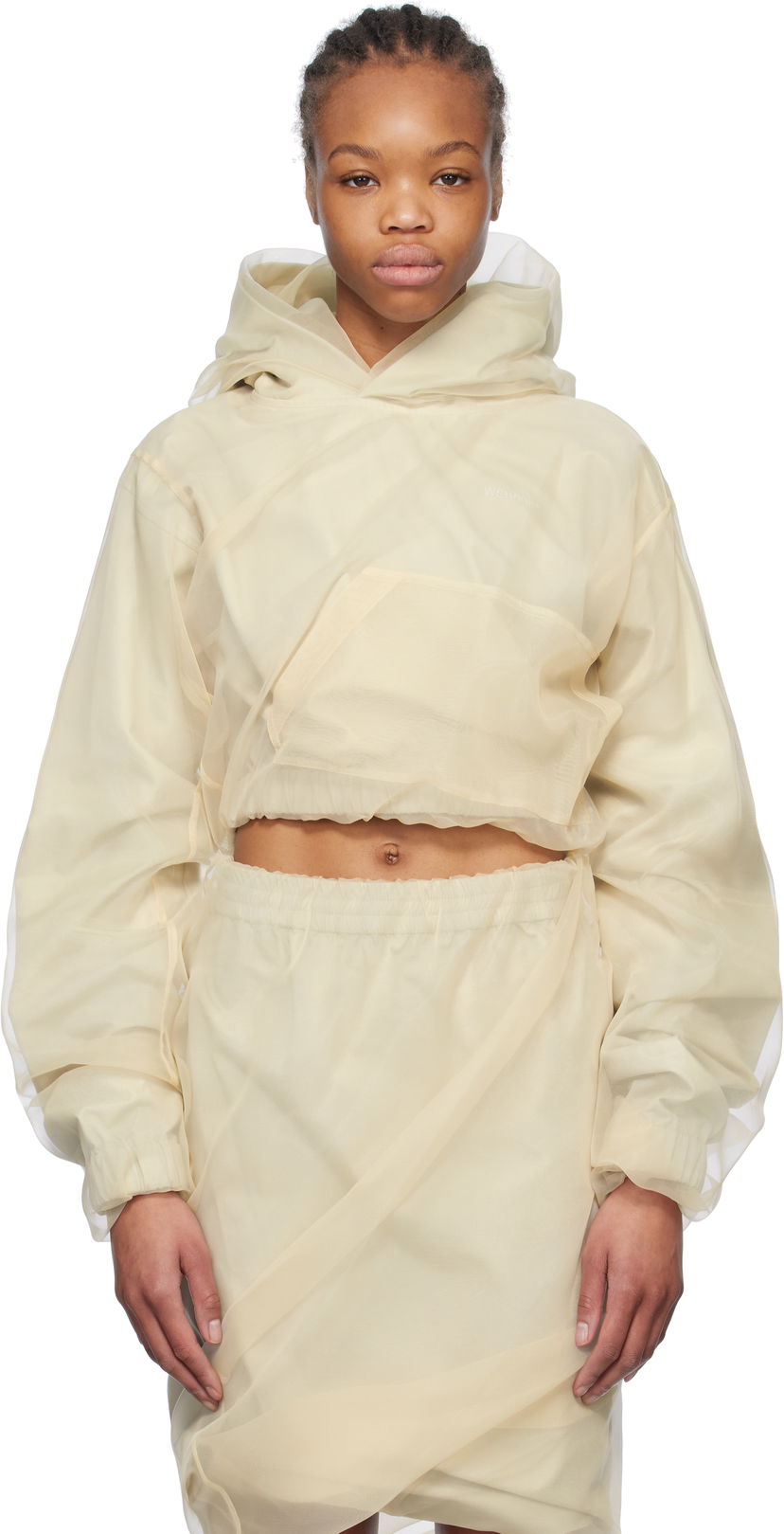 Nederdel We11done We11done Layered Cropped Hoodie Beige | WD-BL0-25-117-W-BG