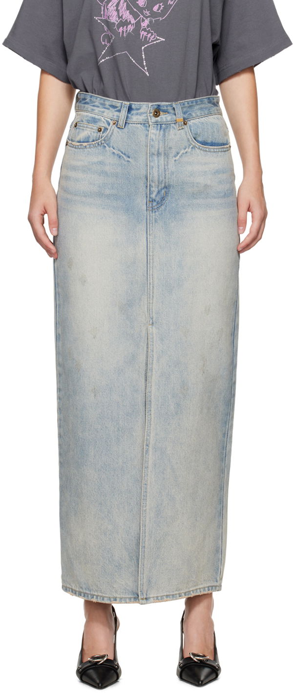 Nederdel We11done We11done Washed Denim Maxi Skirt Blå | WD-DS2-24-373-W-SK