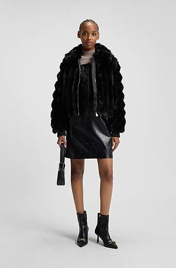 Jakke BOSS Cropped Faux-Fur Jacket with Adjustable Drawstring Hem and Full Zip Sort | 50546815, 1
