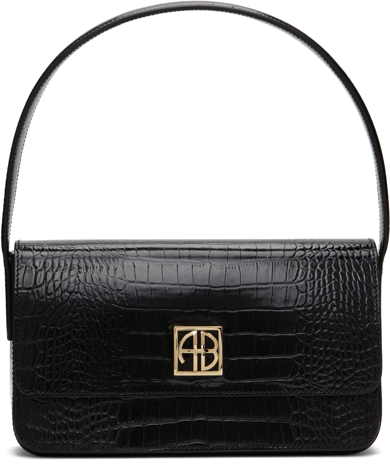 Håndtaske Anine Bing Crocodile Embossed Leather Shoulder Bag Sort | A-13-10232-010, 0