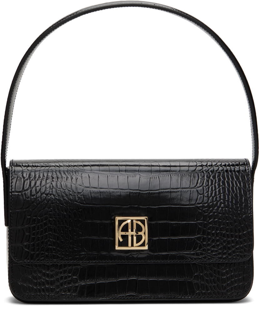 Håndtaske Anine Bing Crocodile Embossed Leather Shoulder Bag Sort | A-13-10232-010
