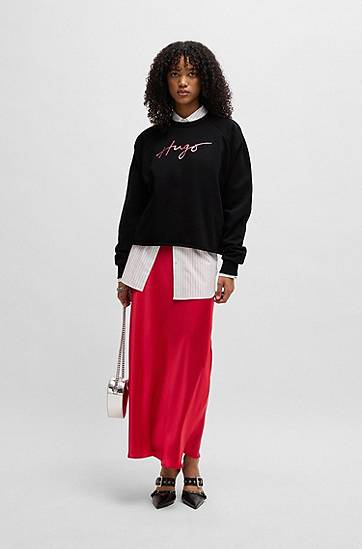 Sweater BOSS HUGO Women's Cotton-Terry Sweatshirt Sort | 50534271, 1