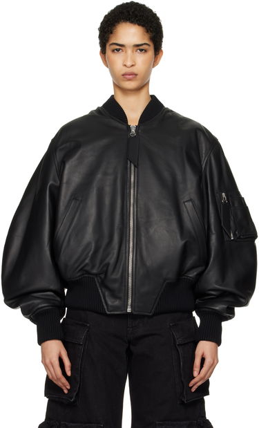 Bomberjakke The Attico The Attico Anja Leather Bomber Jacket Sort | 250WCB00004 LBT128AA, 0
