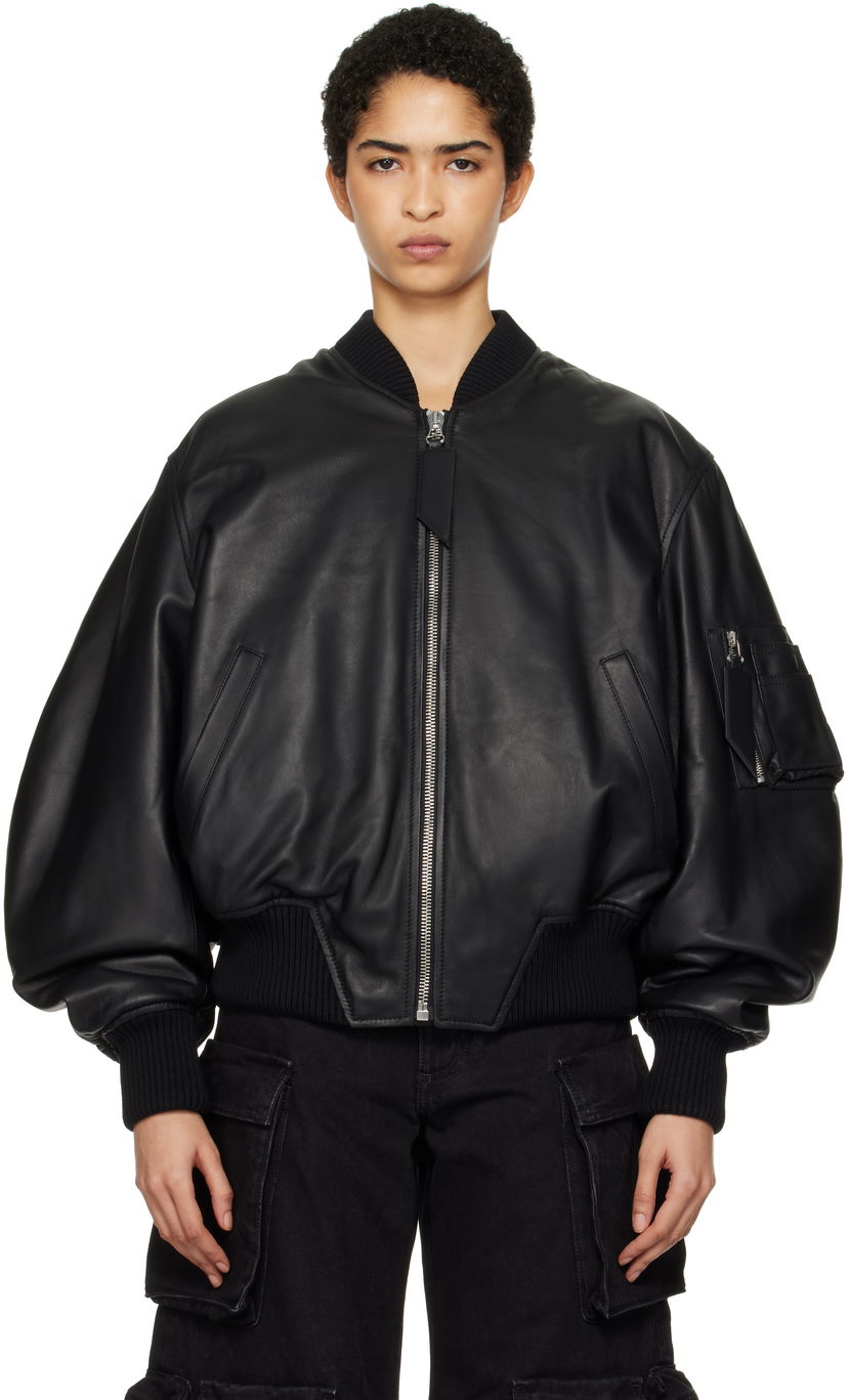 Bomberjakke The Attico The Attico Anja Leather Bomber Jacket Sort | 250WCB00004 LBT128AA