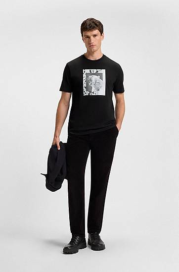 T-shirt BOSS Cotton-jersey T-shirt with Roaring Polar Bear Artwork Sort | 50554615, 1