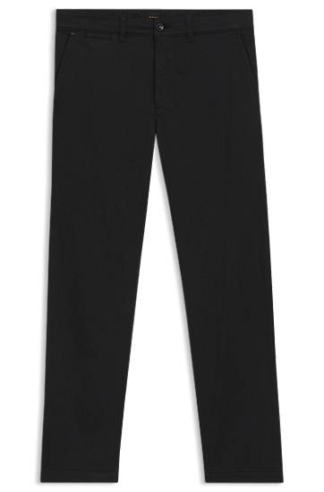 Bukser BOSS Regular-Fit Stretch-Cotton Satin Chinos Sort | 50534378, 0
