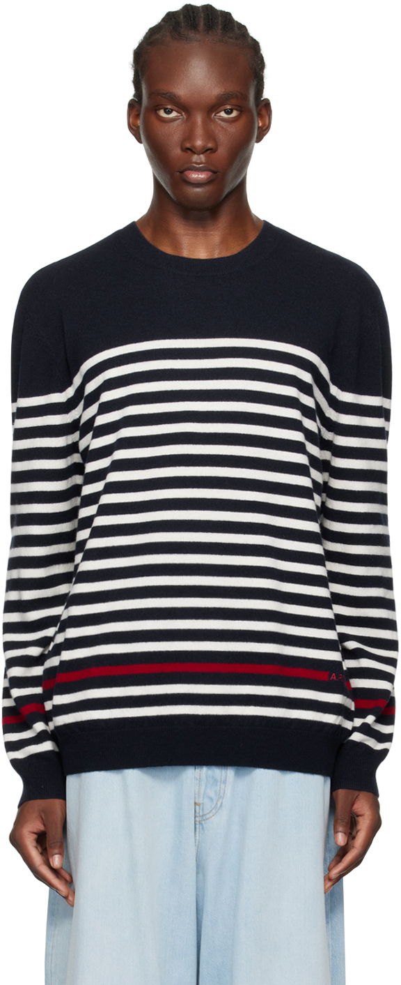 Sweater A.P.C. Navy & White Bobby Sweater Mørkeblå | WVBDB-H23345