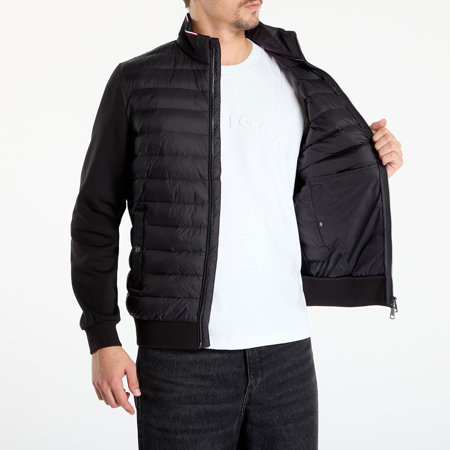 Puffer jakke Tommy Hilfiger Jacket Mix Media Ess Rwb Stand Collar Sort | MW0MW41329 BDS, 1