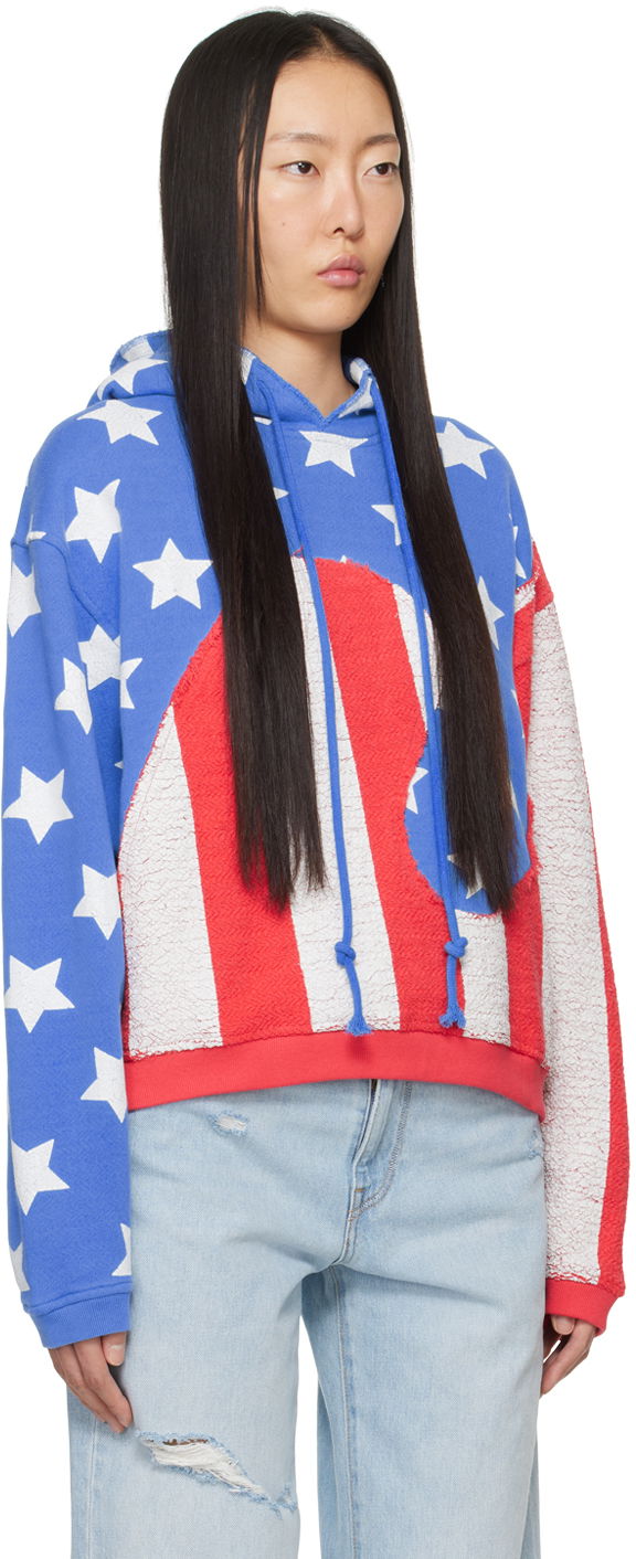 Sweatshirt ERL Stars & Stripes Swirl Print Fleece Hoodie Rød | ERL07T022, 1