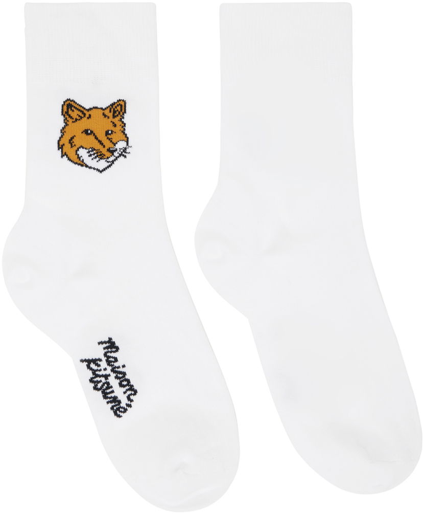 Sokker MAISON KITSUNÉ Fox Head Socks Hvid | MM06402KT0010P100