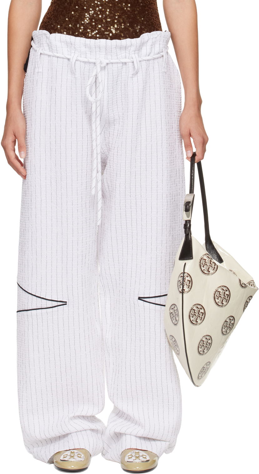 Bukser Tory Burch SSENSE Exclusive Pinstripe Crinkled Cotton Drawstring Baggy Trousers Hvid | 175600-008