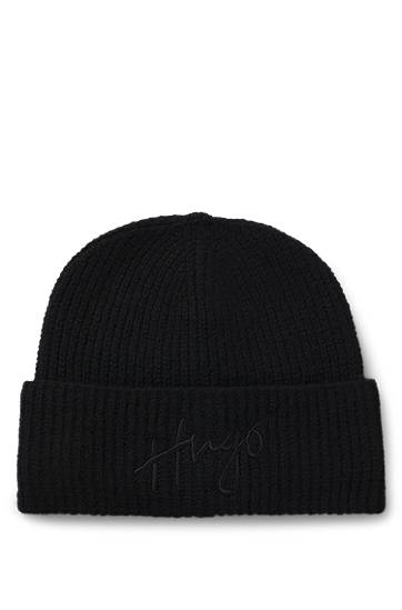 Beanie BOSS Hugo Ribbed Beanie with Handwritten Logo Sort | 50524104, 0