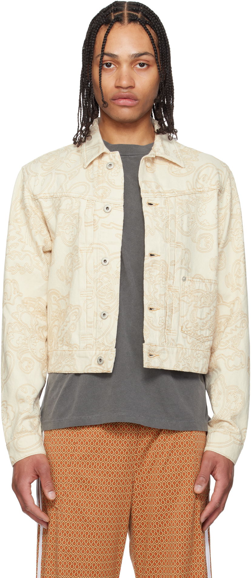 Jakke KENZO Kenzo Paris VERDY Edition Embroidered Trucker Jacket Beige | FF55DV3096W1