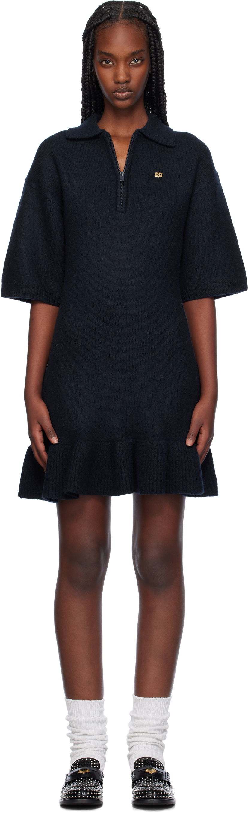 Kjole GANNI Wool Mini Dress Mørkeblå | K2298