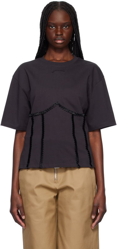 T-shirt GANNI Ganni Cotton Tie Back T-Shirt Sort | T4179, 0