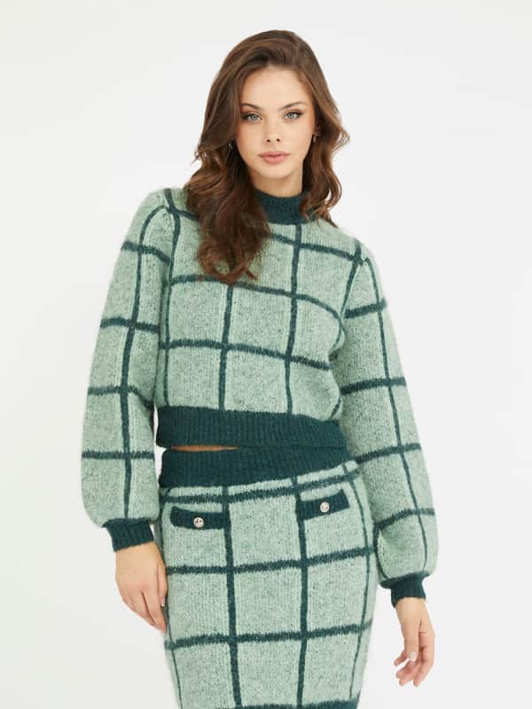 Kjole GUESS Wool Blend Check Grøn | W3BR78Z3BP0, 0