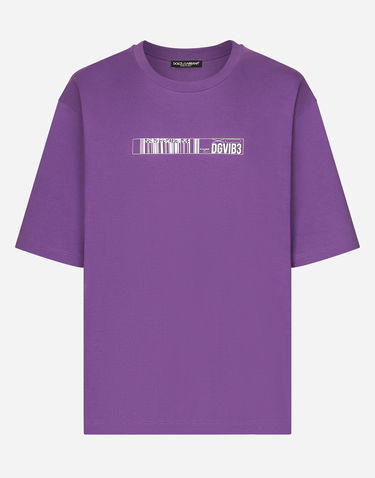 T-shirt Dolce & Gabbana Cotton Jersey T-shirt With Dg Vib3 Print And Logo - Man T-shirts And Polos Purple Cotton S Lilla | G8PB8TG7K3DF0392, 1