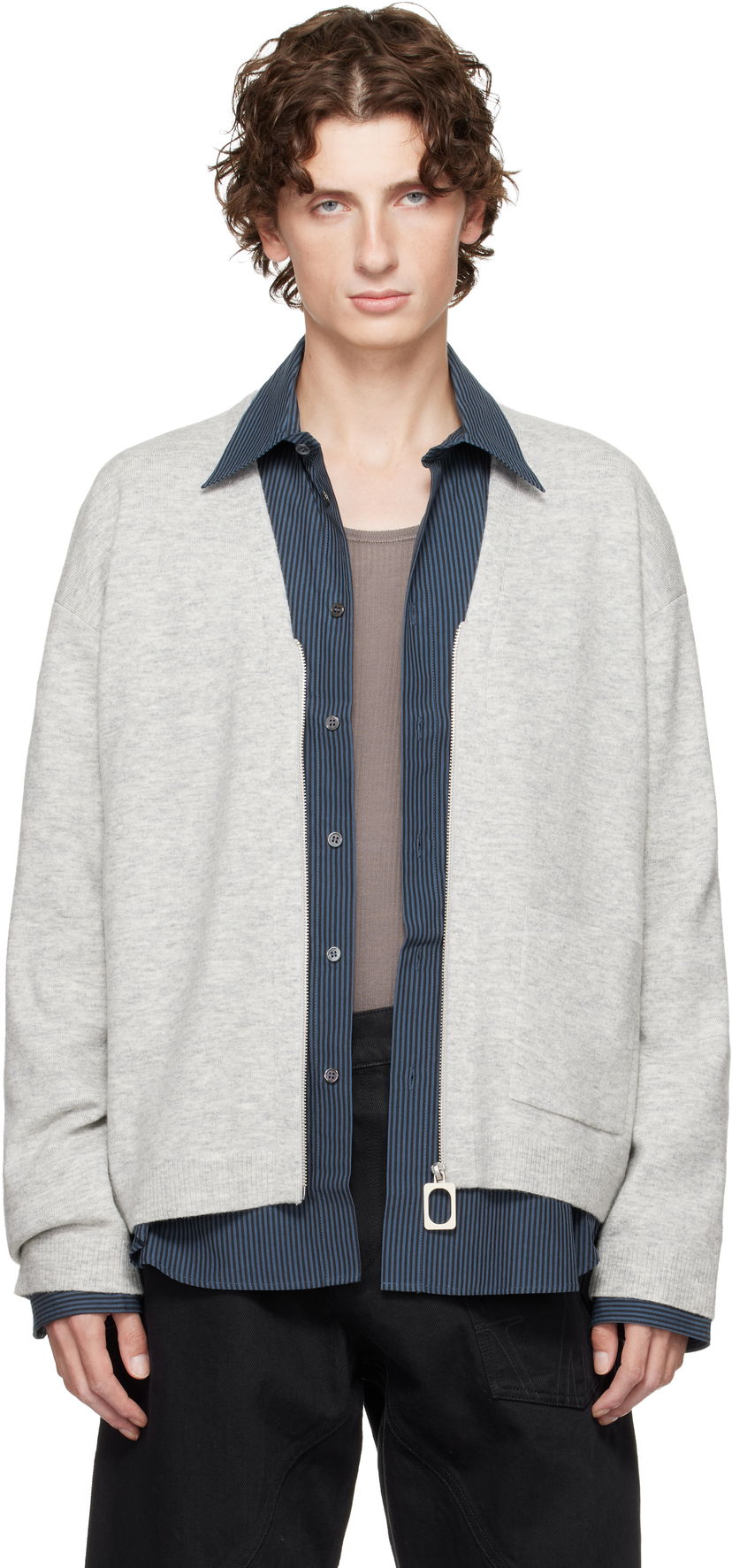 Sweater JW Anderson JW Anderson V-Neck Zip-Up Cardigan Grå | KW1435-YN0443