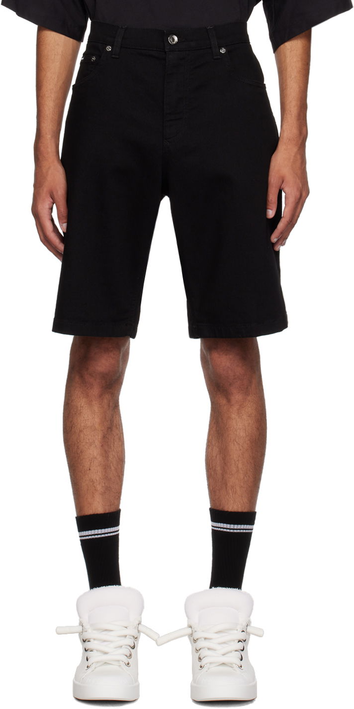 Shorts Dolce & Gabbana Black Plaque Denim Shorts Sort | GWNXADG8GW6