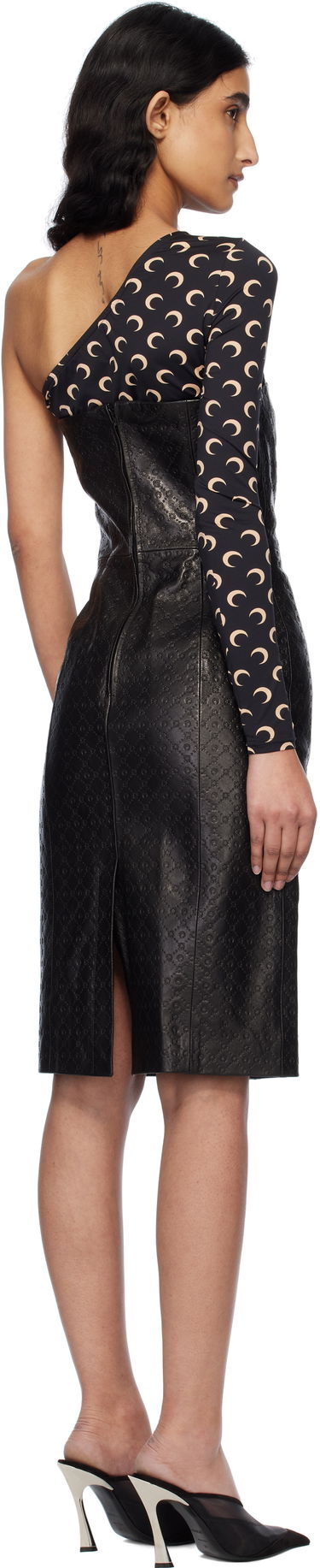 Kjole Marine Serre Marine Serre Moonogram Embossed Leather Midi Dress Sort | WDR315A RLEA0021, 2