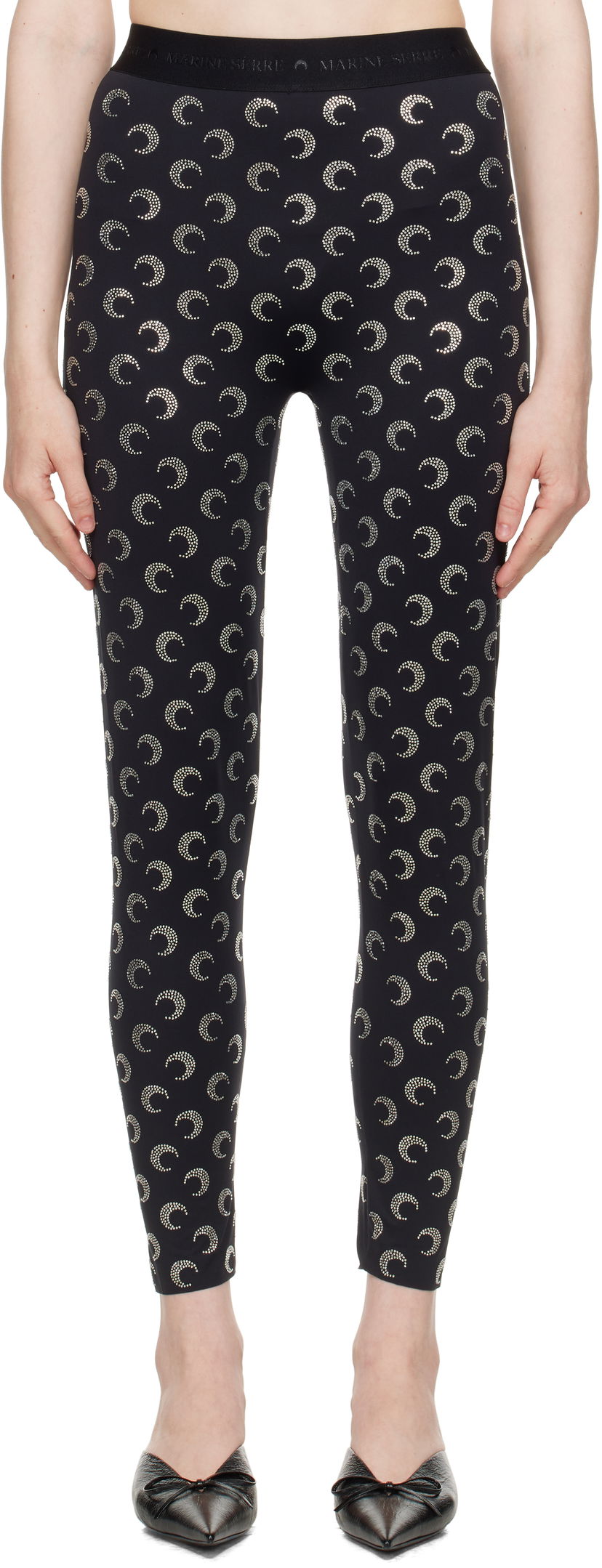 Leggings Marine Serre Marine Serre Moon Rhinestoned Jersey Leggings Sort | WPA111A CJER0002