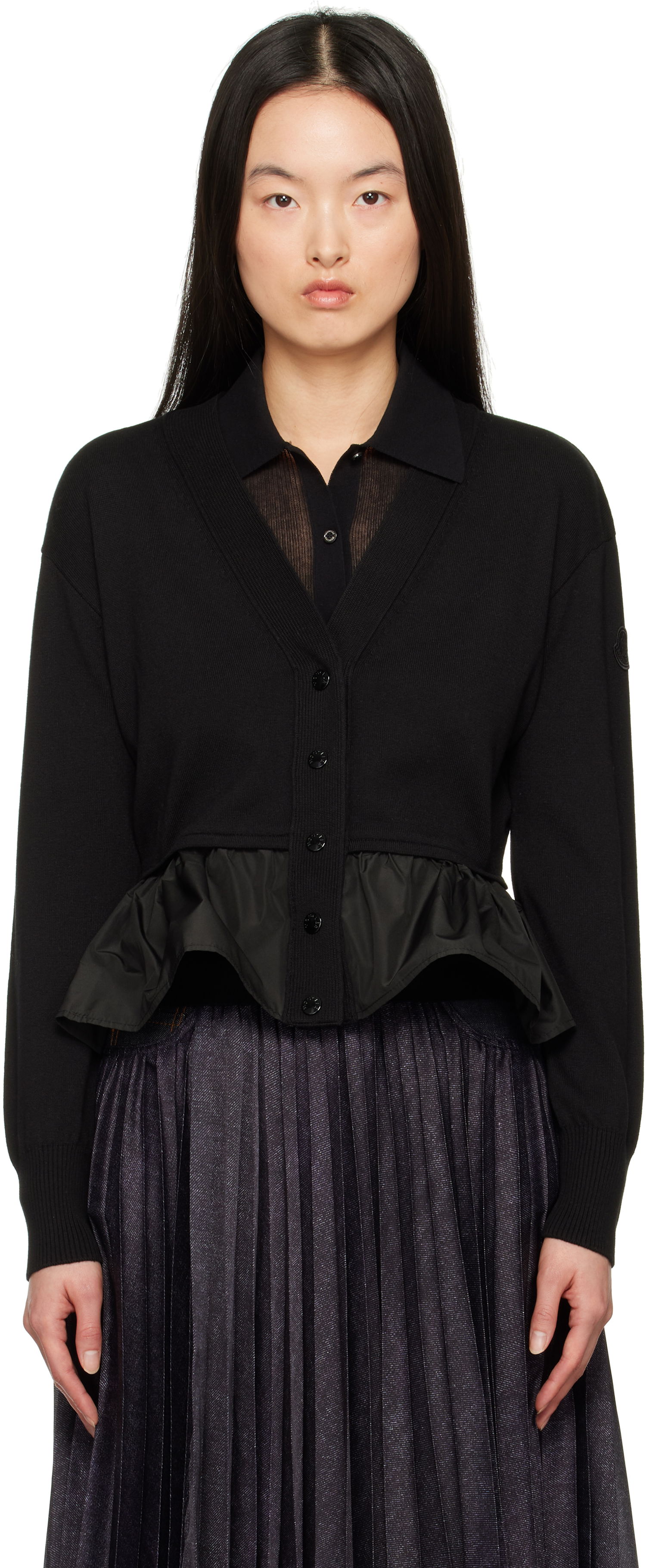 Sweater Moncler Moncler Cotton, Cashmere & Silk Peplum Cardigan Sort | K10939B00038M4066, 0