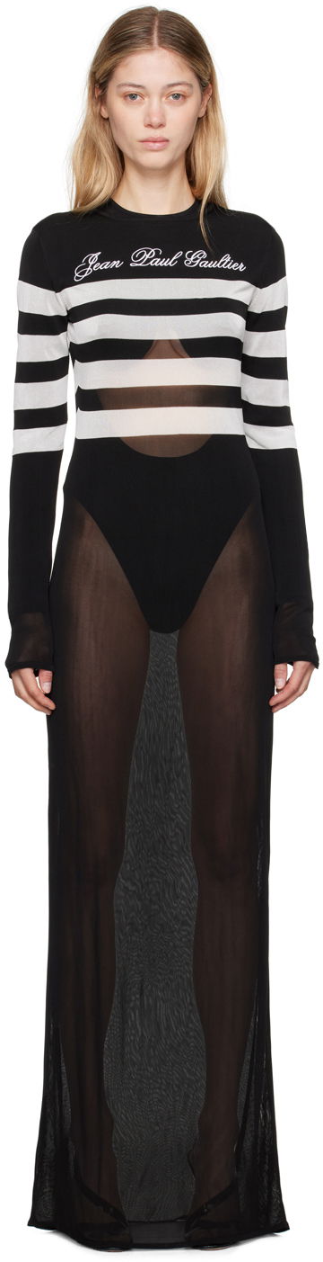 Kjole Jean Paul Gaultier Jean Paul Gaultier Signature Marinière Maxi Dress Sort | 24/30-F-RO244B-M075-0001