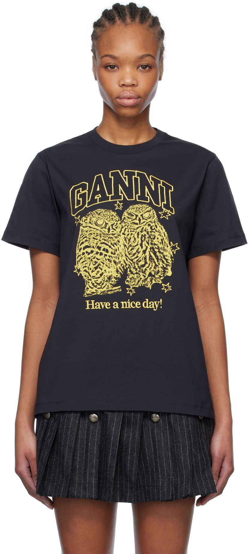 T-shirt GANNI GANNI Owls Relaxed Jersey T-Shirt Sort | T4059